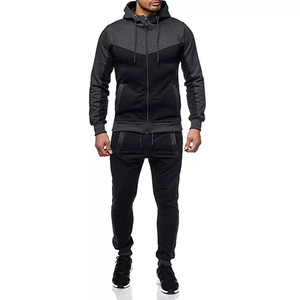 Men Sporty Tracksuit Set Color Blocking Hooded Zipper Full Sleeve Running Jogging Suit Zipper Coat and Pants - Product Image 4