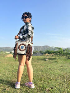 New Western Style Hair on Hide Fur Suede Leather Fringe Bag High Quality <b>Boho</b> Women Fur Leather Unique Middle Concho Fringe Bags - Product Image 4