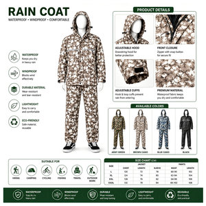 Traje Impermeable y Cortavientos para Hombre, con Capucha, de 2 Piezas, Chaqueta y Pantalones de PVC/Poliéster Resistentes para Trabajo al Aire Libre - Product Image 6