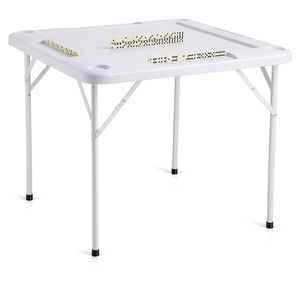 Tavolo bianco 4-Player pieghevole Mahjong con 4 portabicchieri e vassoi Chip per giochi di carte e gioco d'azzardo - Product Image 1