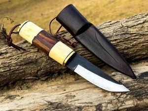 Cuchillo de Caza PAK ENTERPRISES Premium de Acero de Damasco con Punta Clip y Mango de Hueso de Camello, Cuchillo de Supervivencia de Hoja Fija para Exteriores OEM - Product Image 2