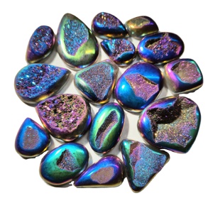 Cabochons en quartz druzy de titane multicolores de haute qualité, pierres précieuses naturelles en vrac, formes variées, 20-45 mm, 10-20 g, pour la fabrication de bijoux - Product Image 6
