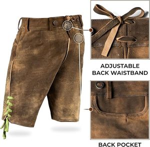 Pantalones de Cuero Bordados de Estilo Antiguo para Hombre, Talla Grande |   Pantalones Cortos de Cuero Bávaro con Aspecto Antiguo |   Hecho a Mano, Ecológico, para el Verano - Product Image 3