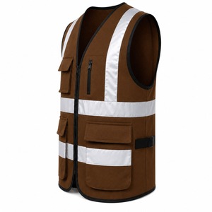 Gilet de sécurité haute visibilité imperméable marron avec bandes réfléchissantes, plusieurs poches, vêtements de travail unisexe, certifié CE, fournisseur OEM ODM - Product Image 4