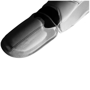 Protège-tibias en cuir blanc rembourrés EVA+FOAM, bandes noires, fermeture auto-agrippante, équipement de protection léger pour boxe, unisexe adulte - Product Image 5