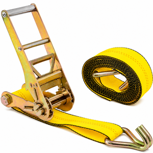Sangle d'arrimage à cliquet en polyester 75 mm avec double crochet en J, résistance à la rupture de 1000 kg, couleur jaune - Product Image 1