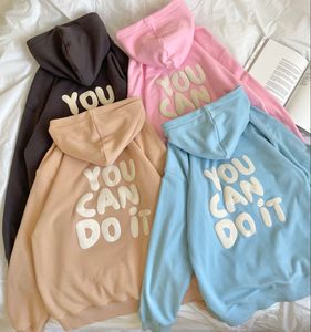 Sudadera con capucha de moda para mujer, estilo urbano, personalizada, de peso pesado, holgada, con estampado en relieve, OEM, con letras 3D en relieve en la parte delantera, unisex, para otoño - Product Image 1