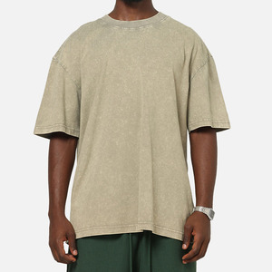 Camiseta Extra Grande para Hombre, Color Verde Oliva Claro, Estilo Vintage Lavado, Corte Holgado de Verano, Camiseta Personalizada al por Mayor OEM - Product Image 2