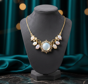 Collar de Piedras Multicolores Blanco y Rosa de 16 Pulgadas, Plata de Ley, Chapado en Oro de 18K, Collar de Diseño con Circonitas, Joyería Elegante para Bodas - Product Image 3