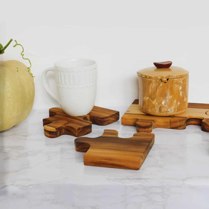 Sous-verres en bois élégants couleur marron, motif puzzle, logo personnalisé, 4 pièces, prix abordable pour votre table, tapis et supports pour verres. - Product Image 2