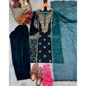 Ensembles de créateurs pour femmes Top en velours de viscose pur Plazzo et Dupatta pour un look de fête - Product Image 1