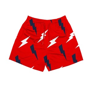 <b>Men's</b> <b>Red</b> Basketball <b>Shorts</b> With White And Navy Lightning Pattern Sublimation Print Drawstring Waist Casual Style - Product Image 1