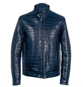 Veste en cuir de crocodile gaufré pour homme, en cuir exotique, vente en gros, marron, en cuir de vachette véritable, vestes en cuir tendance - Product Image 5