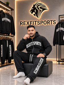 Men Tracksuit Screen Printing <b>Zip</b> <b>Up</b> <b>Hoodie</b> Jogger Set Heavyweight Fleece <b>Black</b> Streetwear Sweatsuit Private Label Manufacturer - Product Image 2