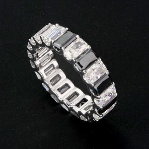 925 Sterling <b>Silver</b> D Color VVS <b>Emerald</b> Cut Stones Eternity <b>Ring</b> Band for Unisex Streetwear Fashion & Daily Wear Band - Product Image 1