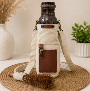 Ensemble de bouteilles d'eau traditionnelles ayurvédiques en cuivre martelé avec sac en toile, écologique, portable, multi-usages, pour la maison, avec dessous de verre et couvercles - Product Image 3