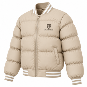 Chaqueta Bomber Acolchada Reversible Impermeable de Invierno para Mujer, Color Beige, Cuello Alto, Cierre de Cremallera, Corte Holgado, Personalizable - Product Image 6
