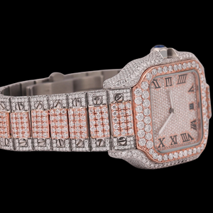Montre-bracelet de luxe avec cadran en verre analogique de diamant Moissanite, bracelet en acier inoxydable, boîtier carré, entièrement sertie de diamants, testée au testeur de diamants - Product Image 4