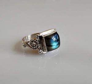 Labradorite Silver <b>Ring</b> 925 Sterling Silver Handmade Women's Statement Promise <b>Ring</b> <b>Cushion</b> shape Gemstone Jewelry Gift for Her - Product Image 3