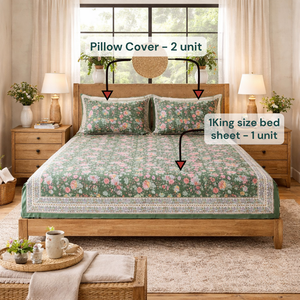 Premium Jaipur Handcrafted Cotton King Bedsheet 3 Pcs 200TC <b>Block</b> Printed Floral Design Soft Breathable Durable All Season Home - Product Image 6