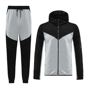 Chándal Deportivo para Hombre en Gris y Negro con Bloques de Color, Sudadera con Capucha y Cremallera, con Bolsillos, Corte Regular, Ropa Deportiva de Otoño - Product Image 1