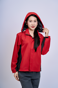 Waterproof Breathable Quick Dry Unisex 100% Polyester Solid RED-BLACK Hard Shell Windproof Thermal Insulation Thin Zipper Hooded - Product Image 4