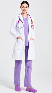 Blouse de laboratoire blanche tissée pour femme, uniforme d'hôpital, blouse de médecin, 3 poches, fermeture à boutons-pression, coton et polyester - Product Image 4