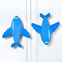 Poignées de porte en bois d'acacia faites à la main, bleues, motif avion, en bois naturel, poignées de tiroir pour enfants, poignées de commode, poignées de placard, poignées de cuisine
