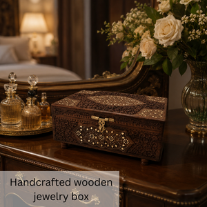 Handcrafted Wooden Jewelry <b>Box</b> with Mirror Velvet Lining | Multiple Compartments <b>Lockable</b> Storage Organizer Elegant Gift Case - Product Image 3