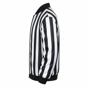 Men's Custom <b>Black</b> <b>White</b> Striped Referee Jacket Full Zip Lightweight <b>Football</b> Officials Bomber Jacket Sports Uniform Team wear - Product Image 3