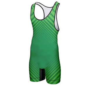 Combinaison de lutte pour homme, verte, imprimée par sublimation, ajustée, une pièce, en spandex et polyester extensible, vêtements d'arts martiaux, combinaison de lutte - Product Image 1