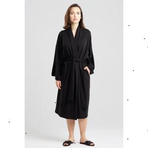 Robe kimono longue en satin noir pour femme, style minimaliste, robe de détente - Product Image 1
