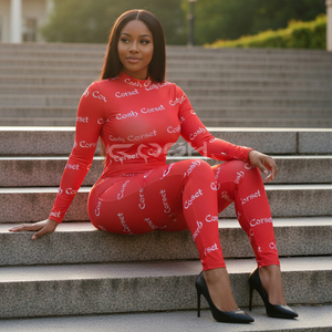 Body de Manga Larga con Cuello Alto para Mujer, Ajustado, con Estampado de Logotipo en Toda la Superficie |   Proveedor de Ropa Urbana Personalizada OEM - Product Image 5