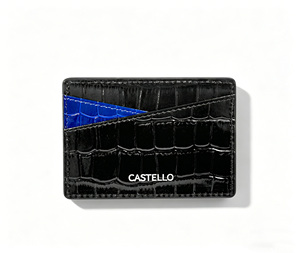 [Mejor Valorado] Cartera Delgada de Cuero Genuino Castello con Grabado de Cocodrilo y Combinación de Colores en Poliéster Abierto - Product Image 1