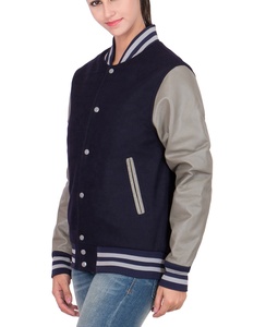 Chaqueta Universitaria de Lana Estilo Béisbol Vintage para Mujer, Talla Grande, Completamente Acolchada, Mangas de Cuero Genuino - Product Image 4