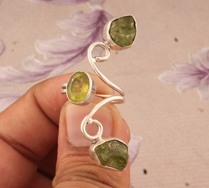 Fancy <b>Peridot</b> Row <b>Ring</b> 925 Sterling Silver Unique Designer Multi-Stone Band Handmade Natural Green Gemstone Jewelry Wholesale - Product Image 3