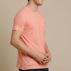 Camiseta de algodón de manga corta con cuello redondo y corte ajustado para hombre, informal, transpirable, de punto jersey. - Product Image 3