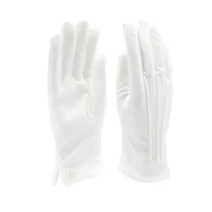 Guantes de mano de algodón de trabajo ceremonial de etiqueta escolar blanca pura elástica de calidad superior para desfile de guardia de Honor