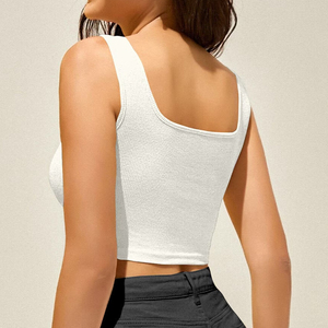 Top Corto de Punto con Cuello Cuadrado Blanco para Mujer, Color Sólido, Casual, 100% Algodón, Corte Corto - Product Image 4