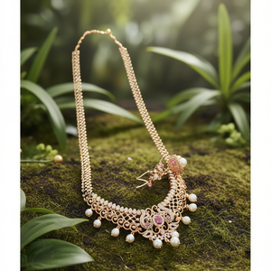 Rose Gold & 24K Gold Plated Long Necklace with Jhumka Earrings Set - Product Image 1