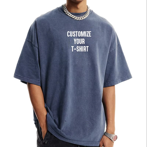 เสื้อยืดผู้ชายแฟชั่นใหม่ 100% ผ้าฝ้าย ทรงโอเวอร์ไซส์ ล้างสีแบบแอซิดวอช สไตล์สตรีทแวร์ หลวมๆ สบายๆ แบบถัก - Product Image 1