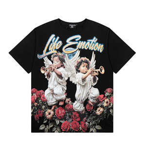 เสื้อยืดพิมพ์ลายประดับเพชร สไตล์อเมริกัน ฮิปฮอป สตรีทแฟชั่น ทรงโอเวอร์ไซส์ แขนสั้น สำหรับผู้ชาย ขายส่งจากอเมริกา ยี่ห้อ MIXED EMOTION - Product Image 5