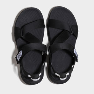 Open Toe Hook & Loop Closure Lightweight EVA Midsole Black Straps and White Accents Casual Cross-Strap Sandals with - Product Image 5