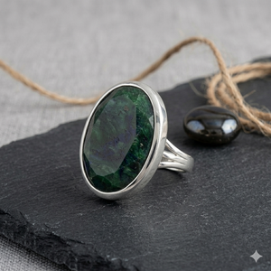 Art Palace Most Fashionable Dyed <b>Emerald</b> Gemstone <b>Silver</b> Bezel Setting <b>Ring</b> From Rajasthan Classic Style - Product Image 1
