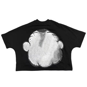 T-shirt noir surdimensionné pour homme avec imprimé graffiti dessiné à la main, col rond, manches courtes, style streetwear, 100% coton jersey - Product Image 5
