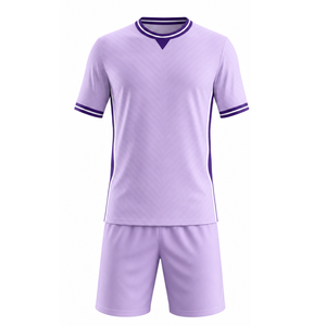 Conjunto de uniforme de fútbol color lavanda púrpura, el más vendido, con ribete violeta oscuro y blanco, uniforme de fútbol sublimado - Product Image 1