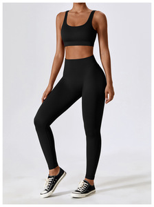 Conjunto de Yoga Acanalado de Primera Calidad para Mujer, Sujetador Deportivo, Leggings de Cintura Alta en Colores Sólidos, Ropa Deportiva - Product Image 5