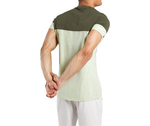 T-shirt à manches courtes en tricot pour homme, col rond, coupe classique, design contrasté, couleur unie, vert et vert clair - Product Image 2