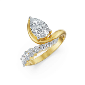 Pear Cut Diamond Engagement Ring Yellow Gold Pave Band Women's Classic Style - Product Image 1