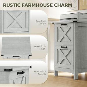 Armadietto verticale rustico in stile farmhouse con 2 cassetti, grigio chiaro anticato, per archiviazione documenti formato Letter e A4 - Product Image 4
